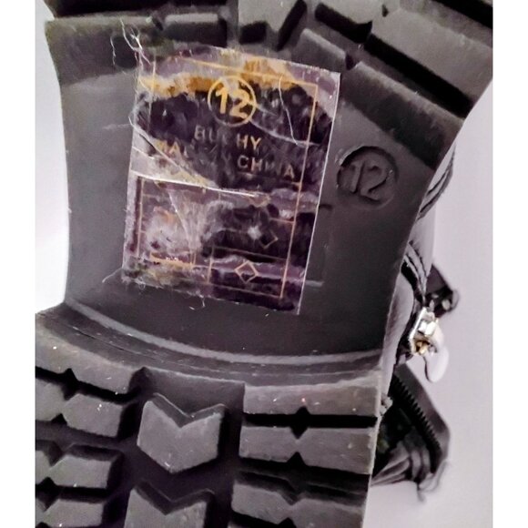 Black Faux Leather Ankle Boots With Double Buckle & Side Zipper Design Size 12 R - Picture 5 of 7